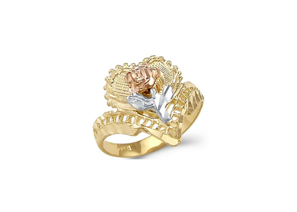 Three Tone Plated Flower Ring